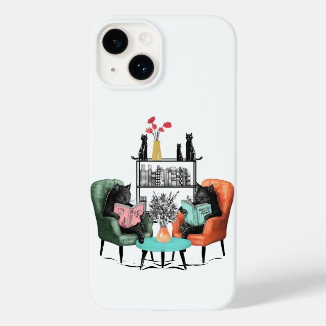 Funda De Case-Mate Para iPhone gatos negros leyendo libros (Reverso )