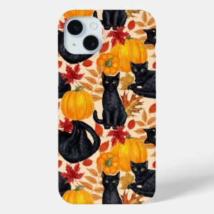 Funda Para iPhone 15 Mini Gatos negros y calabazas