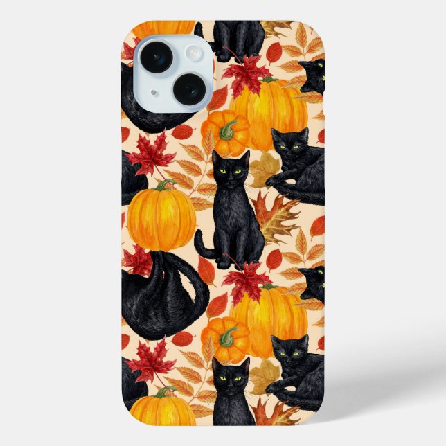 Funda De Case-Mate Para iPhone Gatos negros y calabazas (Reverso )