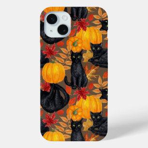 Funda Para iPhone 15 Mini Gatos negros y calabazas 2