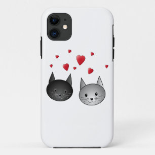 Funda Para iPhone 11 Gatos negros y grises lindos, con los corazones