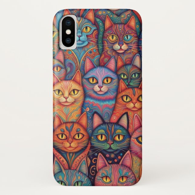 Funda De Case-Mate Para iPhone Gatos psicodélicos. Hippy, Bohemian, BoHo (Reverso)