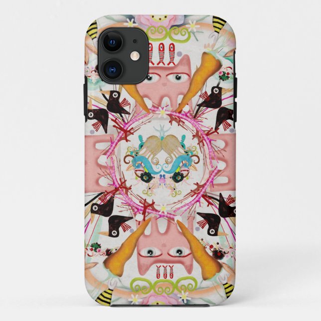 Funda De Case-Mate Para iPhone Gatos rosas caleidoscopio pájaros negros Caleidosc (Reverso)