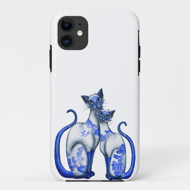 Funda De Case-Mate Para iPhone Gatos siameses del sauce azul (Reverso)