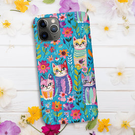 Funda Para iPhone 11 Pro Gatos y flores coloridas Feliz