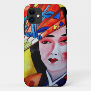 Funda Para iPhone 11 Geisha Japonesa con abanico arte original acuarela