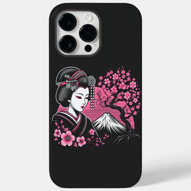 Funda De Case-Mate Para iPhone Geisha japonesa monta Fuji flores japonesas de cer (Reverso )