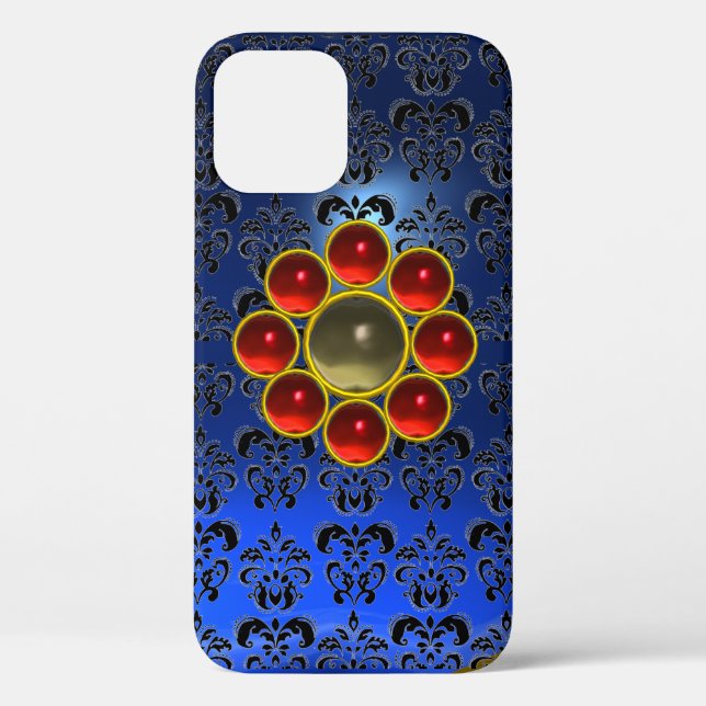 Funda De Case-Mate Para iPhone GEMSTONE GRIS ROJO MON Bright Blue Damask (Reverso )