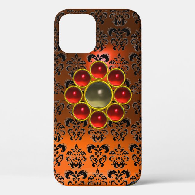 Funda De Case-Mate Para iPhone GEMSTONE GRIS ROJO MON Naranja Damasco negro (Reverso )