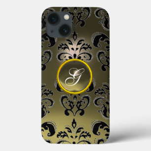 Funda Para iPhone 13 GEMSTONE MONOGRAM Floral GRIS BLACK DAMASK
