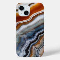 Geoda de ágata naranja terracota blanca negra azul