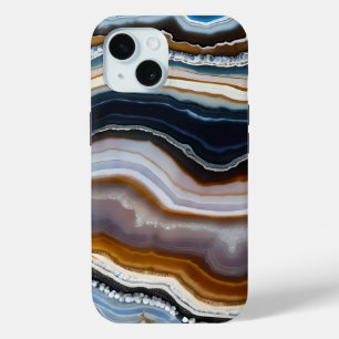 Funda Para iPhone 15 Geode de agata de terracota gris azul blanco negro