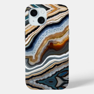 Funda Para iPhone 15 Geode de la Agitación de Gris Azul Blanco Terracot