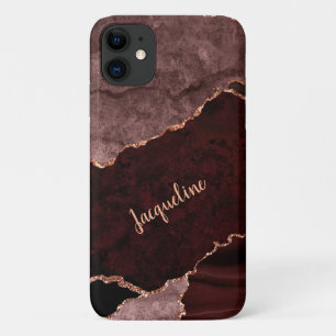 Funda Para iPhone 11 Geode de mármol dorado Rosa Borgoña Nombre moder