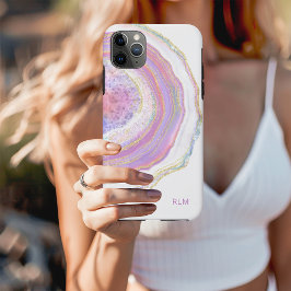 Funda Para iPhone 11 Pro Max Geode rosado morado y oro de mármol con monograma