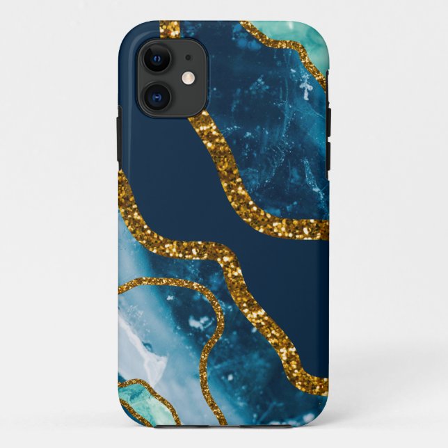 Funda De Case-Mate Para iPhone Geodo de la agata azul y oro (Reverso)