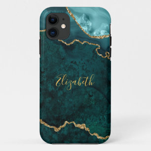 Funda Para iPhone 11 Geodo de la aglomeración de mármol de oro Verde az