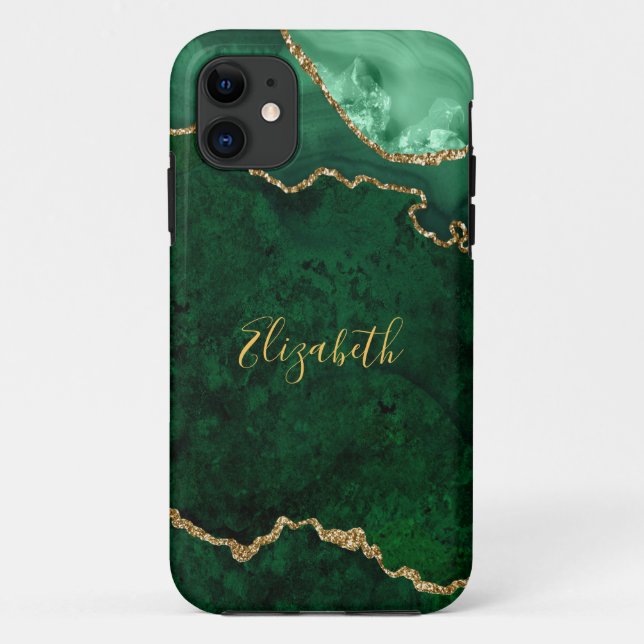 Funda De Case-Mate Para iPhone Geodo de la áscara de mármol verde de color de agu (Reverso)