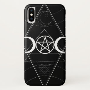 Funda Para iPhone X Geometría de Triple Luna Pentagrama Wicca Blanco y