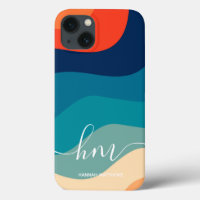 Geometric Mid Century Retro Waves Rainbow Trendy
