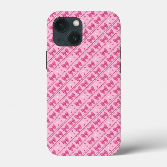 Funda De Case-Mate Para iPhone Geometric Pink Bows Polka Dots Coquette (Reverso )
