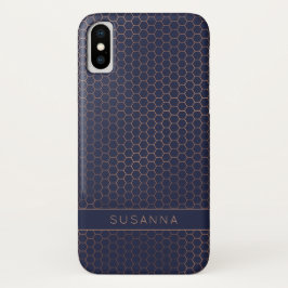 Funda Para iPhone X Geométrica de la Marina de Relieve metalizado dora