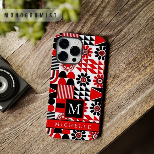 Funda De Case-Mate Para iPhone Geométrico blanco rojo negro personalizable (Customizable Black Red White Geometric Case-Mate iPhone Case)