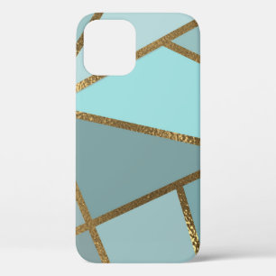 Funda Para iPhone 12 Geométrico de azul y bronce verde turquesa de mar