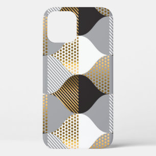 Funda Para iPhone 12 Geométrico de lujo: negro, patrón oro