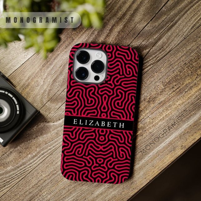 Funda De Case-Mate Para iPhone Geométrico de Maze negro rosado de personalizable (Customizable Pink Black Maze Geometric Case-Mate iPhone Case)