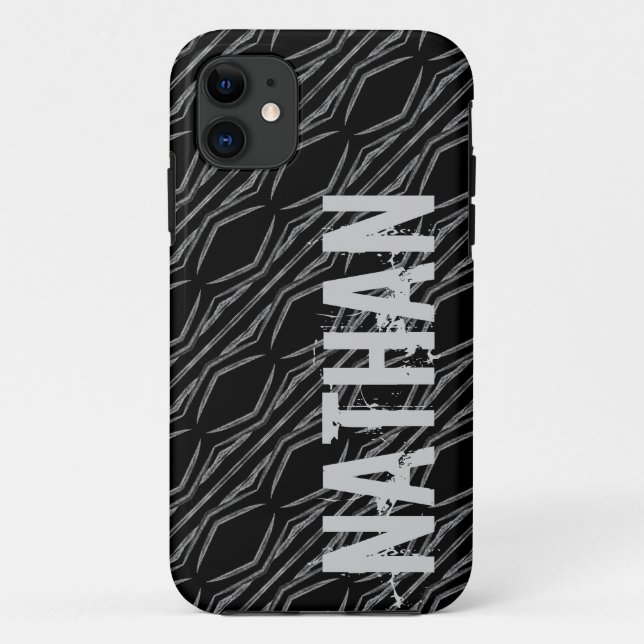 Funda De Case-Mate Para iPhone Geométrico de plata negro conocido de encargo para (Reverso)