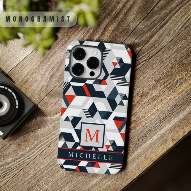 Funda De Case-Mate Para iPhone Geométrico rojo rojo azul gris personalizable (Customizable Grey White Blue Red Geometric Case-Mate iPhone Case)