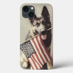 Funda Para iPhone 13 German Shepherd With US Flag