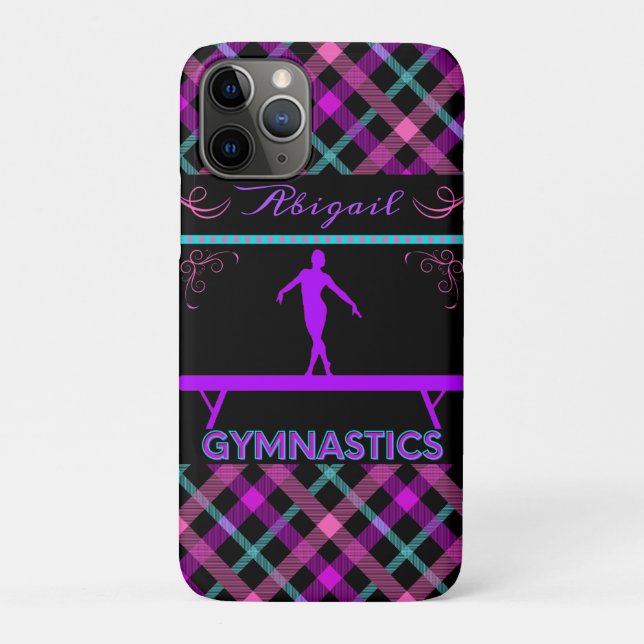 Funda De Case-Mate Para iPhone Gimnasia Beam Pink Morple Verde azulada Tartán (Reverso)