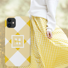 Funda Para iPhone 11 Gingham amarilla para Día de la Madre o cumpleaños