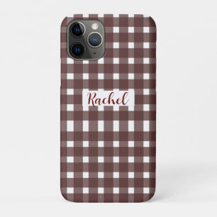 Funda Para iPhone 11 Pro Gingham blanco marrón personalizado