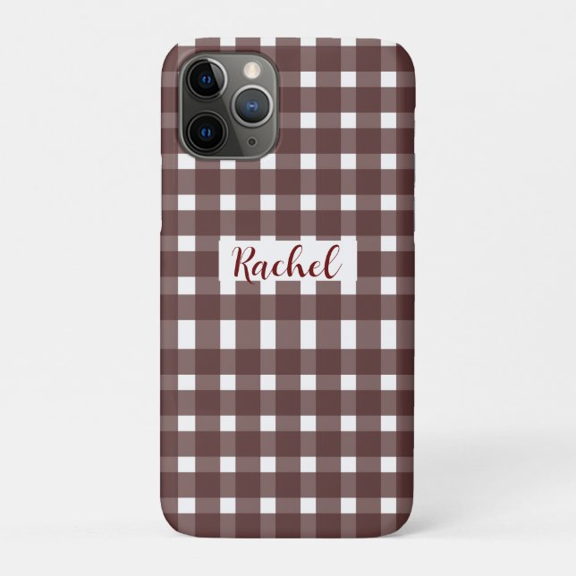 Funda De Case-Mate Para iPhone Gingham blanco marrón personalizado (Reverso)