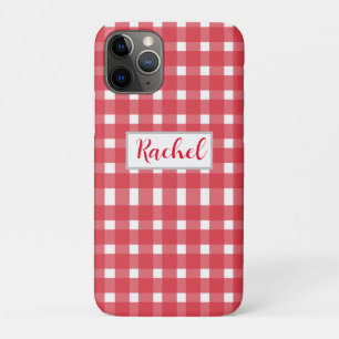 Funda Para iPhone 11 Pro Gingham blanco rojo personalizado