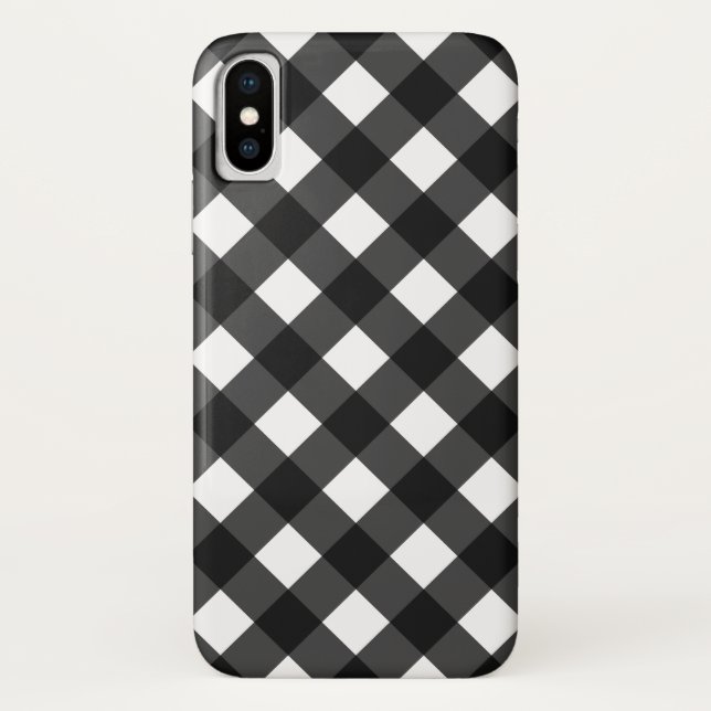 Funda De Case-Mate Para iPhone Gingham en blanco y negro (Reverso)