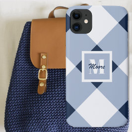 Funda Para iPhone 11 Gingham - Estuche de teléfono azul y azul claro de