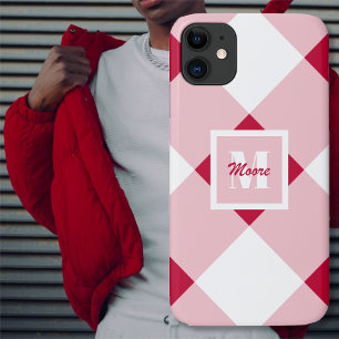 Funda Para iPhone 11 Gingham - Estuche de teléfono rosa rojo oscuro y R