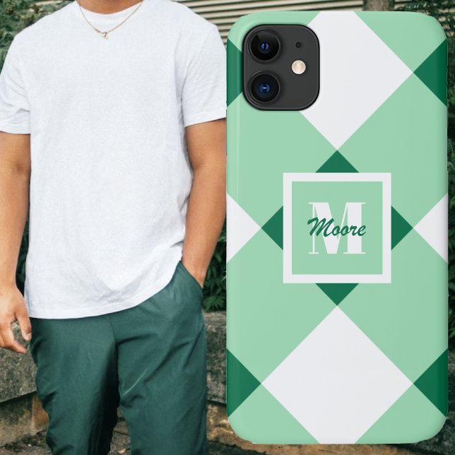 Funda De Case-Mate Para iPhone Gingham - Estuche de teléfono verde medio y ligero (Gingham - Medium and Light Green Phone Case by Leapfroglisics Shop)