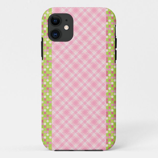 Funda De Case-Mate Para iPhone Ginham rosa y puntos (Reverso)