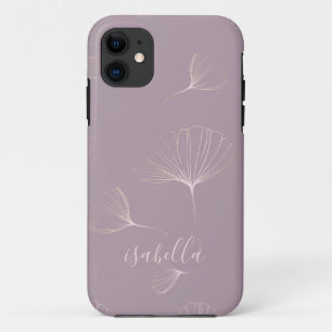 Funda Para iPhone 11 Ginkgo Biloba Rosa Botánico Oro Personalizado