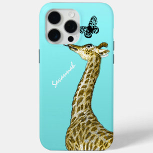 Funda Para iPhone 15 Pro Max Girafa de la época cutánea golpeando una mariposa 