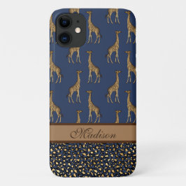Funda Para iPhone 11 Girafa de oro Estilo Naval Azul guión de estilo