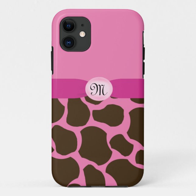 Funda De Case-Mate Para iPhone Girafa rosada monográfica (Reverso)