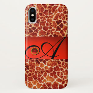 FUNDA PARA iPhone X GIRAFFE DE LA PIEL ROJO RUBY GEMSTONE MONOGRAM,