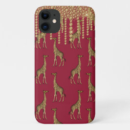 Funda Para iPhone 11 Giraffe de oro Bling Burgundy Jewels