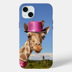 Funda Para iPhone 15 Mini Giraffe en gorra rosa brillante